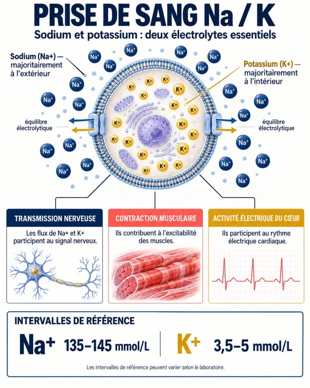 Na K prise de sang : rôle du sodium et du potassium et valeurs de référence