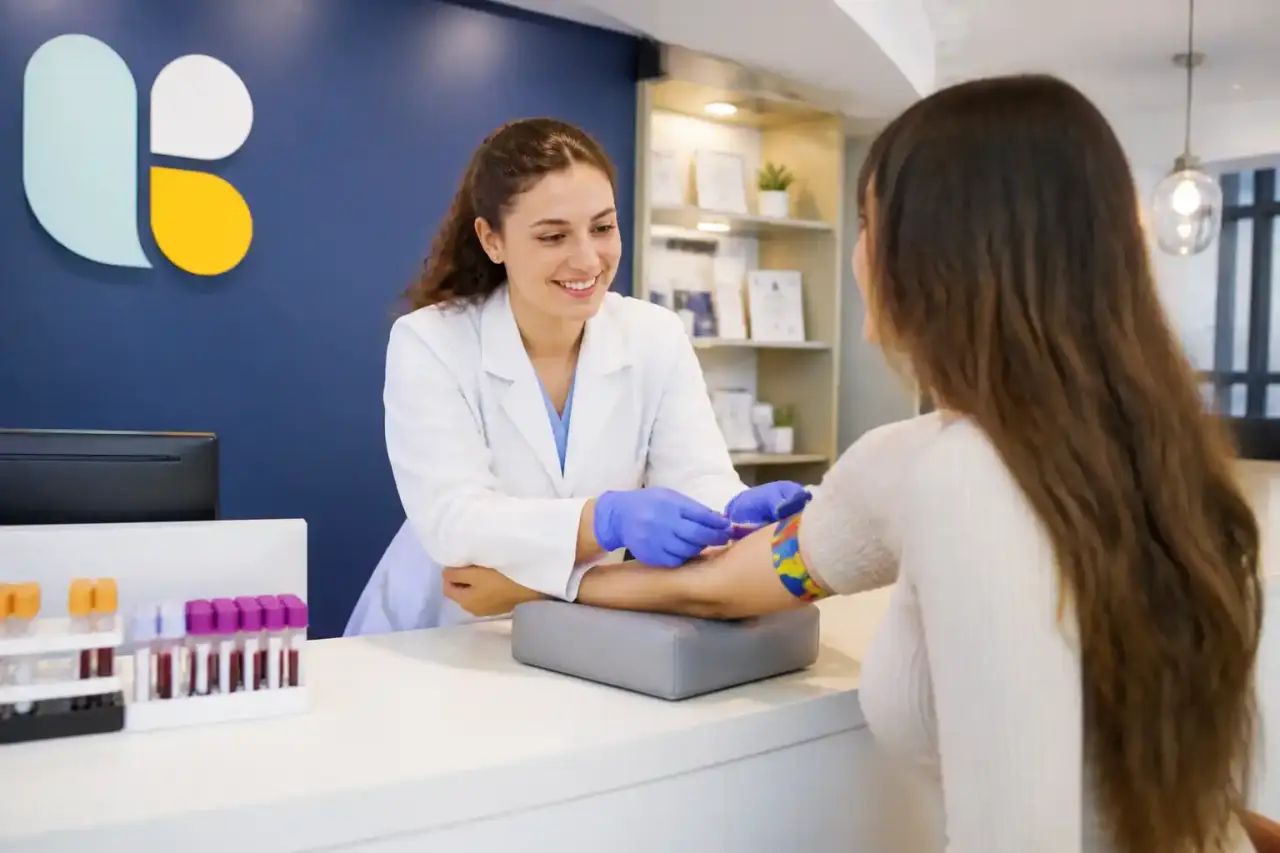 Laboratoire d’analyses médicales moderne avec tubes de prélèvement et équipement de biologie médicale