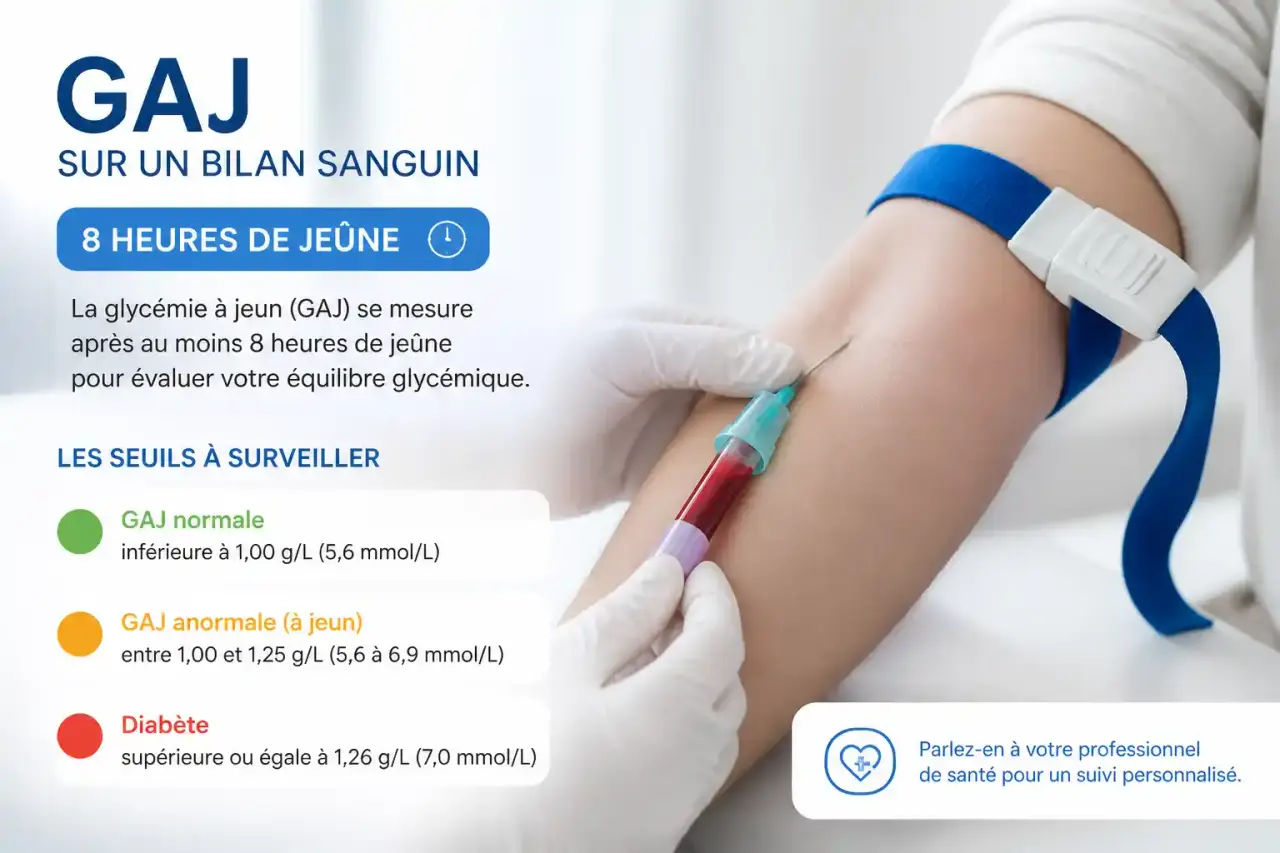 GAJ sur un bilan sanguin : 8 heures de jeûne et les seuils à surveiller