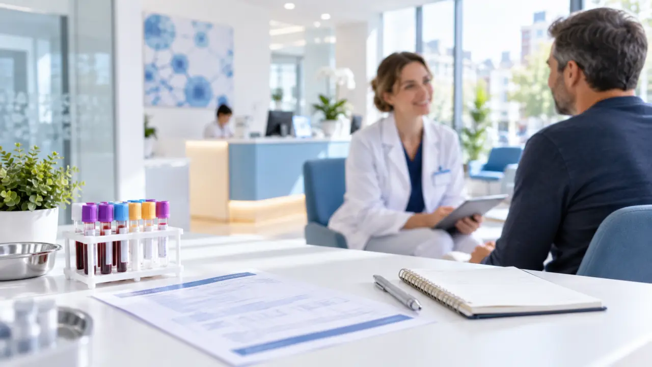 Professionnel de laboratoire préparant des tubes pour un bilan sanguin