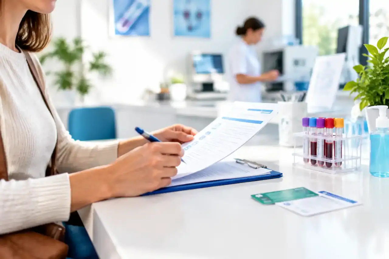 Préparation et matériel pour une prise de sang dans un laboratoire de biologie médicale