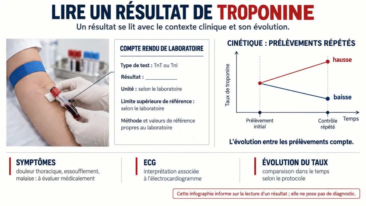 Troponine normes : schéma de lecture du laboratoire, des unités et de l’évolution entre deux dosages