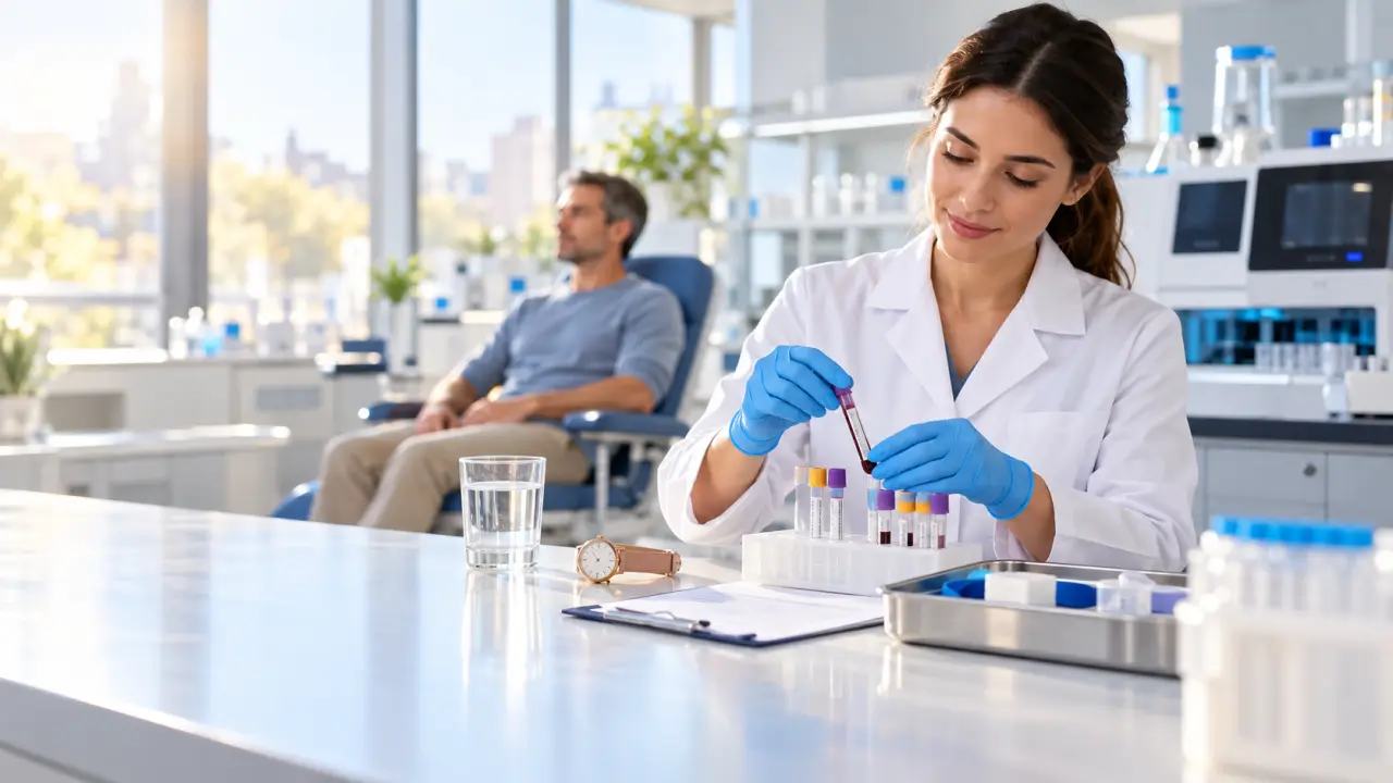 Professionnel de laboratoire préparant des tubes pour une prise de sang