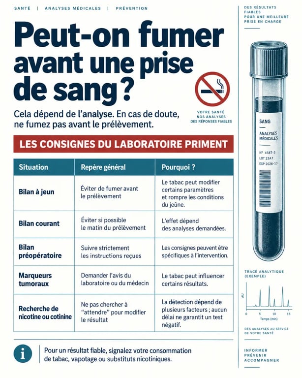 Peut-on fumer avant une prise de sang : infographie des précautions selon le type d’analyse