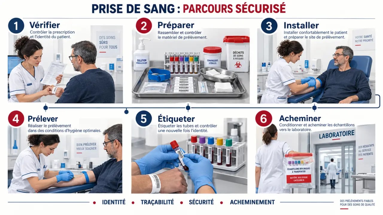 Protocole de prise de sang : étapes sécurisées du prélèvement veineux à l’acheminement des tubes